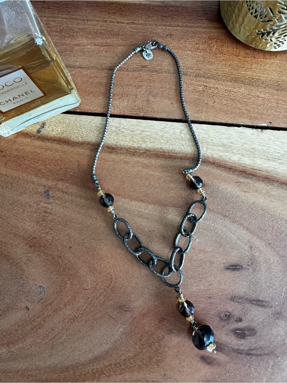 Silpada Smoky Bead & Gunmetal Link Y-Necklace. 925